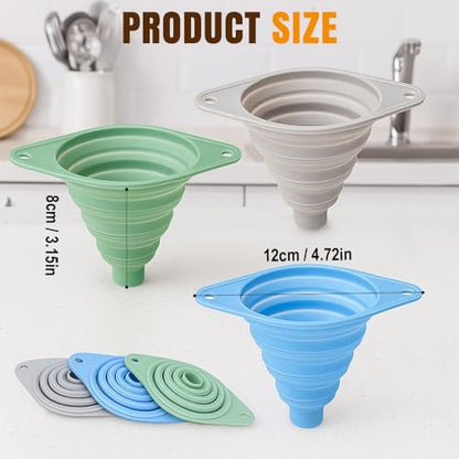 Kitchen Funnel Set 3 Pack, Collapsible Silicone Funnels for Filling Water Bottles & Small Bottles | Food-Grade, Easy Clean & Space-Saving (Green) - color: green