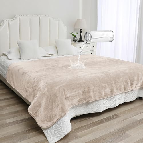 Waterproof Bed Blanket - Reversible Sherpa Throw with Leak-Resistant TPU Layer - 80x60 Stain Resistant, Machine Washable Bed Protector for Couch, Bed & Pets - color: Khaki, size: 80"Lx60"W