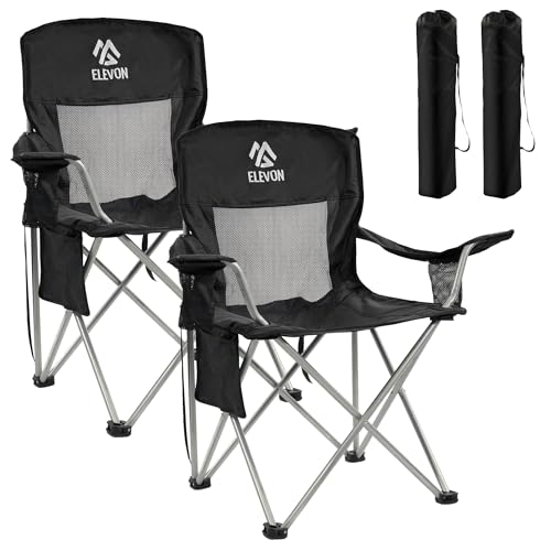 Elevon Camping Chair, Portable Folding Outdoor Chair with Arms, Cup Holder and Carry Bag - color: Midnight-2 Pack