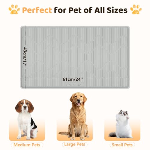 Silicone Cat & Dog Food Mat, 24" x 17" Large Pet Feeding Mat for Cats and Dogs Bowl, Pet Placemat for Food and Water with Raised Edge, Waterproof, Leakproof (Grey) - size: 24"L x 17"W