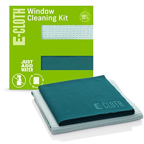 E-Cloth Microfiber Window Cleaning Cloth Kit - Glass Cleaning Cloth for Windows, Mirrors, Cars, Lenses, Eyeglasses, & More, Streak Free Clean, Machine Washable Reusable Towel - Green