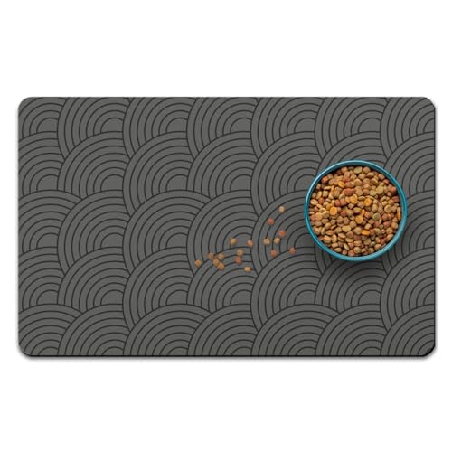 Dog Food Mat for Floors, Absorbent and Quick-Drying Pet Cat Food Mat,Anti-Fouling and Easy-to-Clean Pet Feeding Mat,Dog Bowl Mats for Messy Drinking Water Bowls.16x24inch Boho Style - color: 01-Dark Grey, size: 16x24 inch