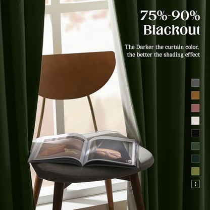 CUCRAF Dark Olive Green Velvet 100% Blackout Curtains 90 inches Long, Thermal Insulated, Noise Reducing Rod Pocket Luxury Drapes for Bedroom Living Room(52x90 inches, 2 Panels) - color: Dark Olive Green, size: 52"W x 90"L (Pack of 2)