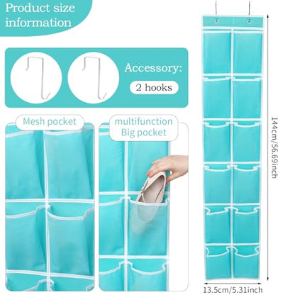 GOMAJI Over the Door Hanging Shoe Organizer, 12 Pockets, Turquoise - color: Turquoise