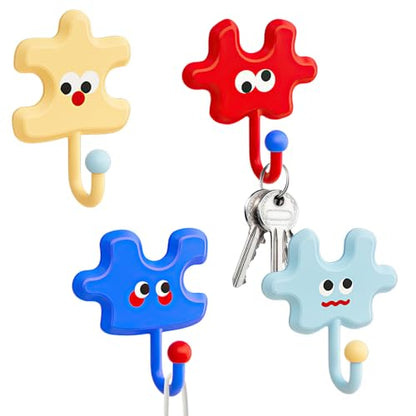 Dopamine Cartoon Puzzle Adhesive Wall Hooks, Cute Strong Hold Hooks for Bathroom Kitchen Entryway