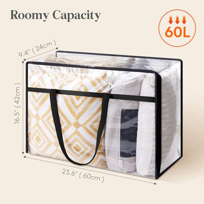 Lifewit 4 Pack Clear Clothes Storage Bags, 60L Plastic Blanket Storage Bag, Vinyl Foldable Moving Bags with Zipper, Closet Organizers and Storage Containers for Bedding, Duvet, Comforter - size: 60L