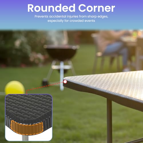 FDW 6FT Folding Table, Portable Fold-in-Half Plastic Picnic Party Table with Carrying Handle （Black Ratten, 6FT） - color: Black Ratten, size: 6 FT 70"x29"