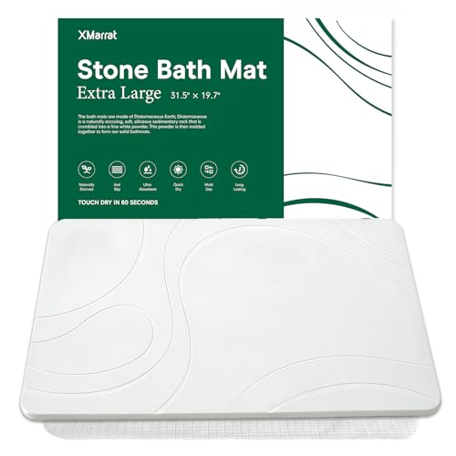 XMarrat Large Stone Bath Mat, 31.5'' x 19.7'' Super Absorbent Diatomaceous Earth Bath Mat Large, Quick Drying Non-Slip Diatomite Stone Bath Mats for Bathroom, Easy to Clean - color: White, size: 31.5" x 19.7" (Rectangular)