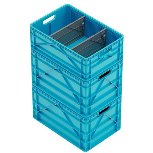 SIDIO Crate Basic Pack - 2 Full-Size & 1 Half-Size Heavy Duty Stackable Storage Bins, Totes and Containers with Dividers - Durable Plastic Organizer for Home, Office, Garage, and Outdoor Use - color: SIDIO Blue