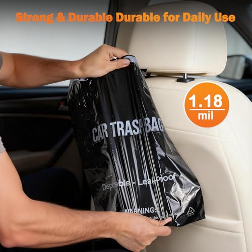 100 Count Recycled Disposable Car Trash Bags - 2.5 Gallon Heavy Duty Alternative to Bulky Car Trash Can & Car Garbage Can, Leakproof Smellproof Hanging & Stick-On Garbage Bag for Car, SUV, Truck - color: 100 Count(Black)