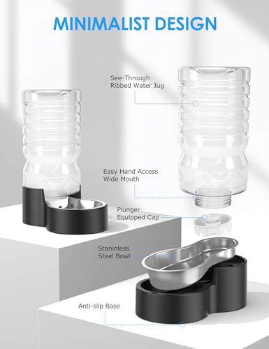 Heouvo 2.1 Gallon Automatic Dog Water Dispenser【Wide Mouth for Easy Hand-in Cleaning】【Removable Stainless Steel Bowl】, Gravity Refilling Large Capacity for Cats and Dogs, Multi-Pet Homes - size: 8L