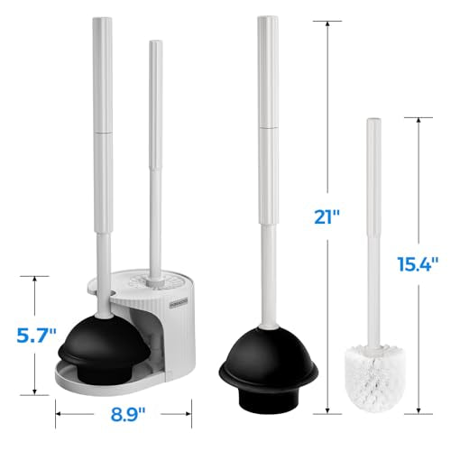FORASTO 2Pack 2 in 1 Toilet Brush and Plunger Set, Extended Handle Plunger，Toilet Bowl Brush Plunger Set,Bathroom Cleaning Tools ，Toilet Brush Plunger Combo，Cleaning Supplies（Cream Grey） - color: Cream Grey