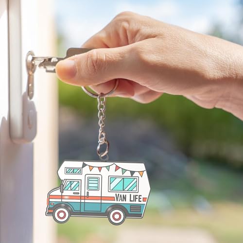 Camper Keychain Happy RV Keyring RV Keychain Couples Keychain Set Gifts for Men Women Camping Accessories 2 Pack - color: Blue&red
