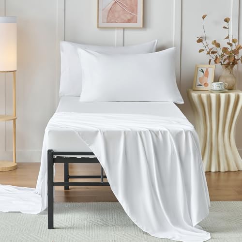 VACVELT Cot Fitted Sheet, 31 x 75 Inch White Cot Sheets, Ultra Soft and Breathable Microfiber Bed Cover Snug Fit for Narrow Twin/RV Bunk/Camper Bunk/Guest Beds/Trifold Mattress - color: White