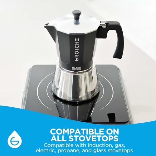 GROSCHE Milano Induction Stovetop Espresso Maker Moka Pot for Greca, Induction, Electric & Gas Stoves, Dishwasher Safe Stovetop Espresso Maker | 6 Espresso Cup, Black - color: Induction, Black, size: 6 espresso cups