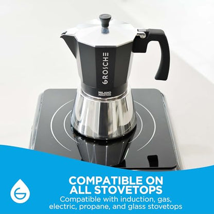 GROSCHE Milano Induction Stovetop Espresso Maker Moka Pot for Greca, Induction, Electric & Gas Stoves, Dishwasher Safe Stovetop Espresso Maker | 6 Espresso Cup, Black - color: Induction, Black, size: 6 espresso cups