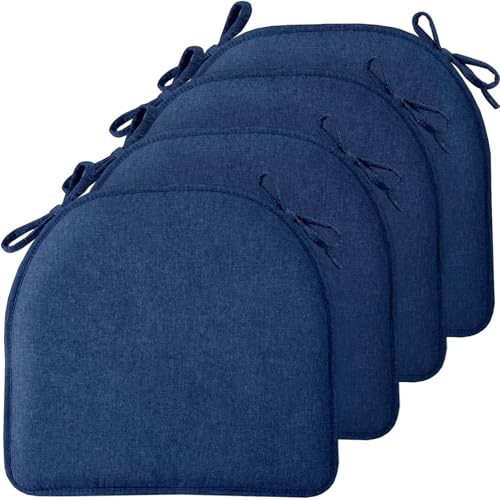TushGuard Chair Cushions, 4 Pack Memory Foam Chair Pads, Seat Cushion, Kitchen Chair Cushions Set of 4, Anti-Slip Backing & Fixed Straps, Navy Blue - color: Navy Blue