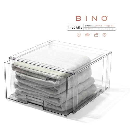 BINO | Stackable Storage Drawers, Tall X-Large - Clear | THE CRATE COLLECTION | Storage Bins With Drawers | Bathroom Organizers | Under Sink Organizer | Vanity Cabinet Home Organization - size: Tall X-Large