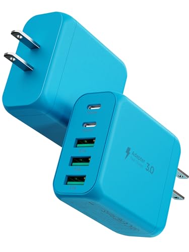 EIZLXQ USB C Charger Block, [2-Pack] Type C Charger Fast Charging,50W 5-Port USB Wall Charger Multiport Type C Charging Block Cube for iPhone 17/16/15/14/13/12/11 Pro Max XS,iPad,Samsung&More-Blue - color: Blue, size: 2-Pack