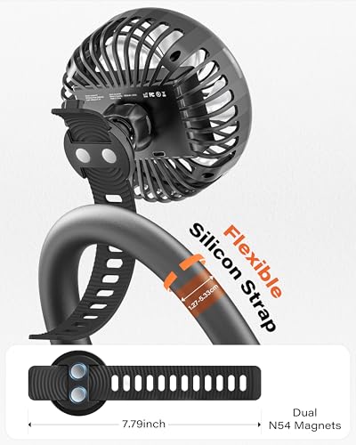 A2C Rechargeable Gym Fan for Peloton Bike & Exercise Bike - 4000mAh Portable Fan with Adjustable Strap, 3 Speed, 360° Rotation, Fit 0.5-2.1" Handlebars Clip on Fan for Treadmill, Stroller, Golf Cart - color: Black - 1