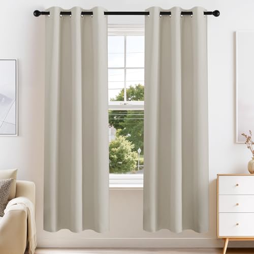 PONY DANCE Cream Blackout Curtains for Bedroom 63 Inch Length 2 Panels Set, Thermal Insulated Energy Saving Grommet Top Window Treatment Drapes for Living Room, W34 x L63 Inch - color: Cream, size: 34"W x 63"L (Pack of 2)