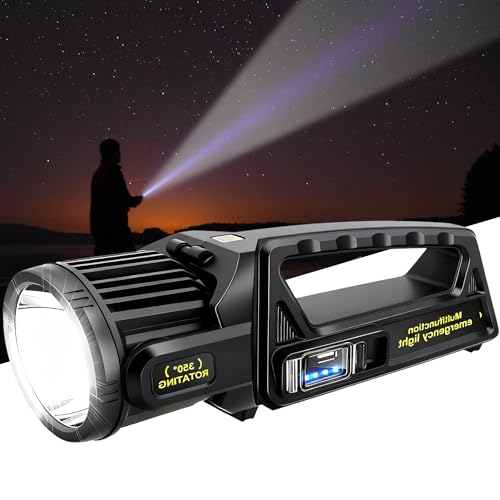 LETOUR 1450000 L Spotlight, Rechargeable Led Spotlight Flashlight with 350° Rotate Head, 9 Modes Super Bright Spot Lights Outdoor Handheld, IPX6 Waterproof Solar Flashlight for Emergencies,XX-Large - color: Black, size: XXL-Large