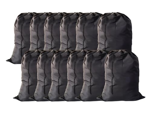 Extra Large Laundry Bag 30"x40" – 12 Pack Drawstring Bags for Family, College, Dorm & Apartment – Heavy Duty Reusable Storage Set – YETHAN - color: Black