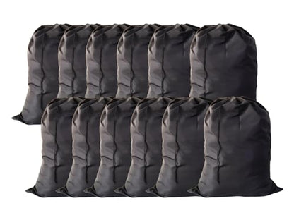 Extra Large Laundry Bag 30"x40" – 12 Pack Drawstring Bags for Family, College, Dorm & Apartment – Heavy Duty Reusable Storage Set – YETHAN - color: Black