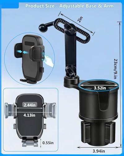 Cup Phone Holder for Car [2 in 1 Upgraded] Universal Car Cup Holder Phone Mount Long Adjustable & Rotatable Arm, Sturdy No-Shake Design, Fit with iPhone 4-7 inches Smartphones & Big Bottle - color: Natural