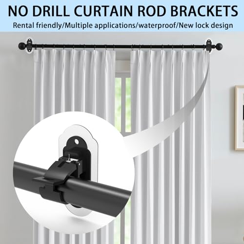 No Drill Curtain Rod Brackets，No Drill Needed Curtain Rod Holders, Adhesive Curtain Rod Holder，Multipurpose Nail Free Stick on Curtain Rod Hooks Self Adhesive Rod Holder Hooks（Black 6Pcs） - color: Black-6pcs