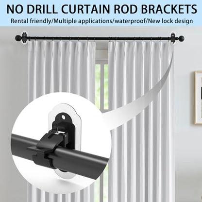 No Drill Curtain Rod Brackets，No Drill Needed Curtain Rod Holders, Adhesive Curtain Rod Holder，Multipurpose Nail Free Stick on Curtain Rod Hooks Self Adhesive Rod Holder Hooks（Black 6Pcs） - color: Black-6pcs