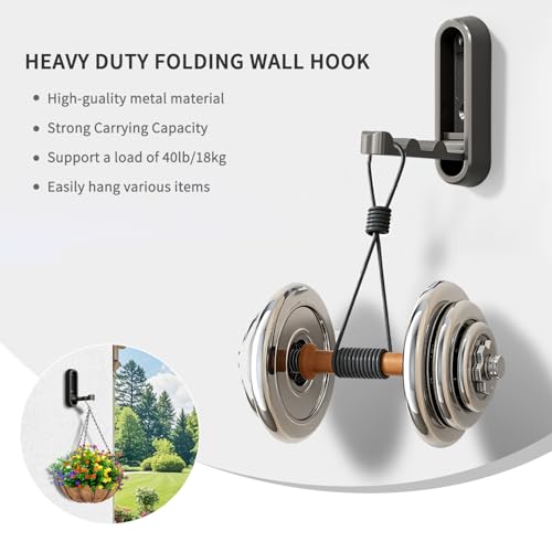 2PCS Foldable Wall Hooks, Flip Down Design with 40 lbs Heavy-Duty Capacity, Retractable Wall Hooks for Bathroom, Bedroom & Entryway Space Saving (Gray) - color: Gray, size: 2 Hooks