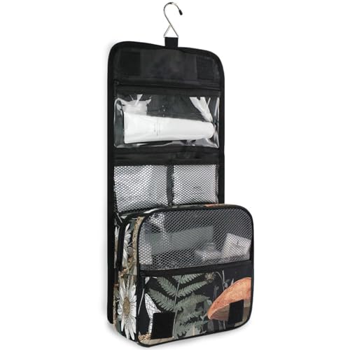 Mushroom Moon Phase Fern Hanging Toiletry Makeup Bag Travel Organizers Toiletries Cosmetics Bag for Women - color: Mushroom Moon Phase Fern
