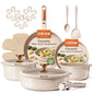 CAROTE 18Pcs Ceramic Cookware Set with Detachable Handle, Pots and Pans Set Non Stick, Non Toxic Cookware Set Removable Handles, Induction Kitchen Cookware Sets, Dishwasher/Oven Safe - color: Bronze Gold White
