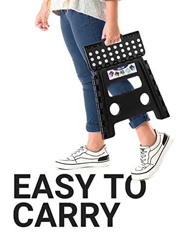 Delxo Folding Step Stool, 13 inch Non-Slip Foldable Stools Up to 300 LBS, Step Stool with Handle, Lightweight for Kitchen, Bathroom, Bedroom, Garden, Black, 1PC - color: Black, size: 13 Inch