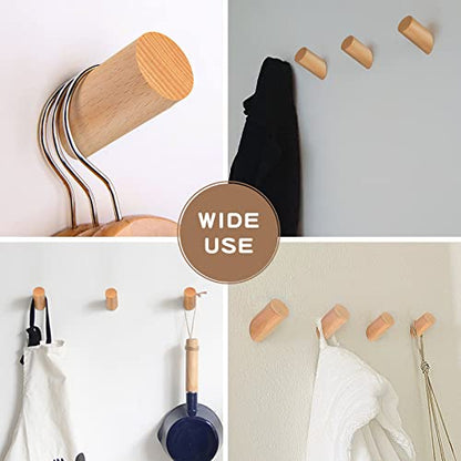 Felidio Wooden Wall Hooks, 2 Pack Coat Hooks Wall Mounted - Natural Wood Hook Coat Rack, Heavy Duty Hooks for Hanging Towels Entryway Coats Hat Rack for Wall (Beech Wood) - color: Beech Wood - 2 Pack