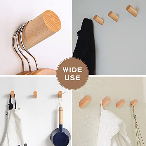 Felidio Wood Wall Hooks, 6 Pack Natural Wooden Coat Hooks Wall-Mounted, Rustic Heavy Duty Hook for Hanging Towels Coats Plants, Entryway Hat Hanger Wall Coat Rack (Beech Wood) - color: Beech Wood - 6 Pack