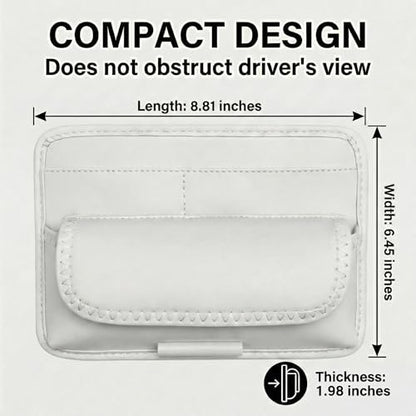 HOLDCY Car Visor Organizer – Sun Visor Storage Pouch Holder for Vehicle Truck SUV, PU Leather Auto Interior Accessories for Registration Document, Gas Card & Sunglasses, Universal Fit (White) | Keeps Registration, Cards & Sunglasses Neatly Within Reach -