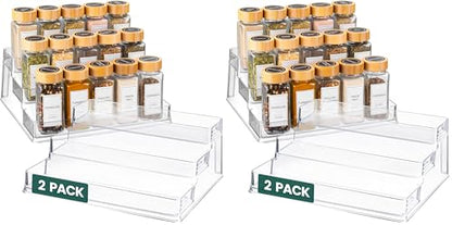 Oizeir Clear Spice Rack (4-Pack) – 3-Tier Acrylic Organizer for Cabinet – Deep Spice Shelf – 10.4 x 9.6 x 4 Inches – Holds Seasoning and Condiments - size: 4-Pack