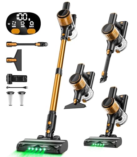 VICEASE Cordless Vacuum Cleaner, 8 in 1 Powerful Suction Lightweight Vacuum Cleaner for Home, LED Display, 3 Suction Modes, 45Mins Detachable Battery Vacuum for Hard Floor Carpet Pet Hair (Gold) - color: Gold