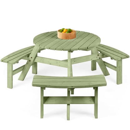 Best Choice Products 6-Person Circular Outdoor Wooden Picnic Table for Patio, Backyard, Garden, DIY w/ 3 Built-in Benches, 500lb Capacity - Sage Green - color: Sage Green