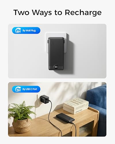 VEGER Portable Charger with Built-in AC Plug and Cables, All in One 10000mAh Ultra Slim Power Bank Travel Essentials, USB C External Battery Pack Compatible with iPhone, Samsung, Android, Black - color: A Black