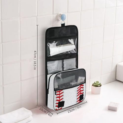 Baseball Lace Sport Theme Hanging Toiletry Makeup Bag Travel Organizers Toiletries Cosmetics Bag for Men Women - color: Baseball
