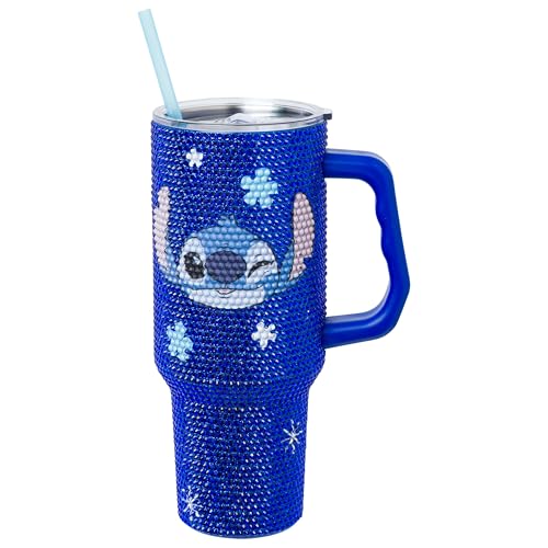 Silver Buffalo Lilo and Stitch Make Some Waves Wink Face Stitch 40oz Stainless Steel Rhinestone Tumbler - color: Lilo and Stitch Make Some Waves