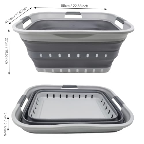 SAMMART 42L (11 gallon) Collapsible Plastic Laundry Basket - Foldable Pop Up Storage Container/Organizer - Portable Washing Tub - Space Saving Hamper/Basket (Grey/Dark Grey) - color: Grey/Dark Grey