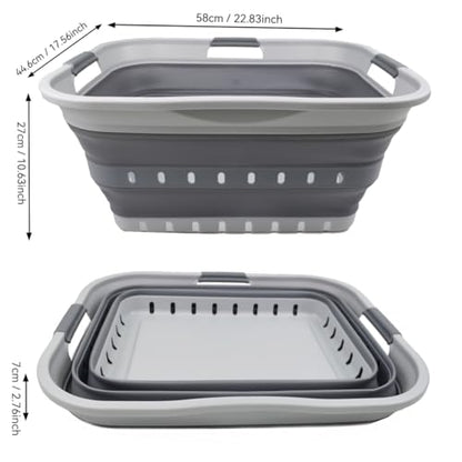 SAMMART 42L (11 gallon) Collapsible Plastic Laundry Basket - Foldable Pop Up Storage Container/Organizer - Portable Washing Tub - Space Saving Hamper/Basket (Grey/Dark Grey) - color: Grey/Dark Grey