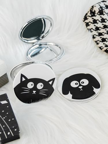 OMIRO 1X/10X Compact Magnifying Mirror, Unique Painting Pocket Mirror with Classical PU Leather (Round, Black Cat) - color: Black Cat