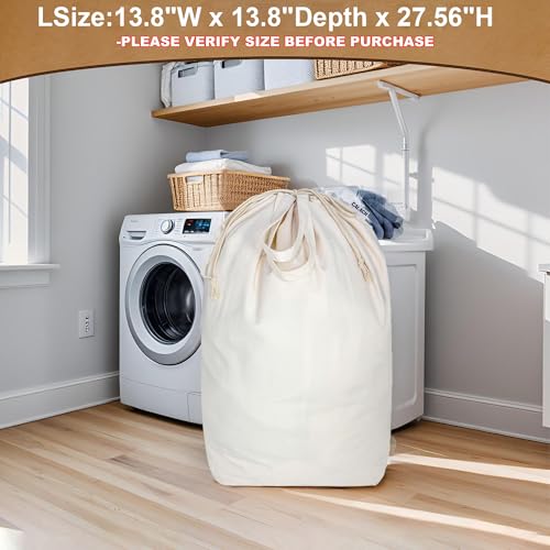 Canvas Laundry Bags with Handles & Square Base 13.8"Wx13.8"Dx27.6"H, Large Heavy Duty Laundry Hamper Bag, College Dorm Washable Drawstring Canvas Dirty Clothes Sack (Beige,1 Pack) - color: Beige 1-Pack | Square Base, size: 13.8"Wx13.8"Depthx27.6"H