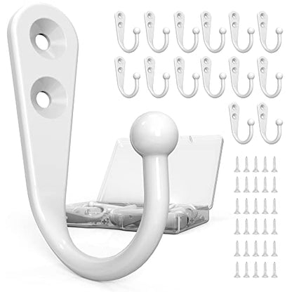 15 Pack Heavy Duty Coat Hooks Wall Mount, with 30 Mounting Screws, White Multi-Purpose Storage for Robe, Towel, Key, Bag, Coffee Mug - color: 15PCS White Hooks