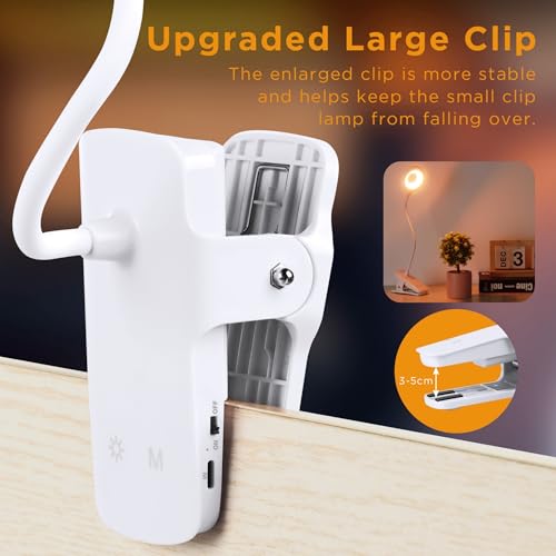 Akynite Desk Lamp LED Clip on Light, 5 Modes 5 Brightness Dimmable Clamp Lamp, Flexible Rechargeable Battery Clip on Reading Light for Bed Headboard Bunk Bed at Night for Kids (White) - color: White